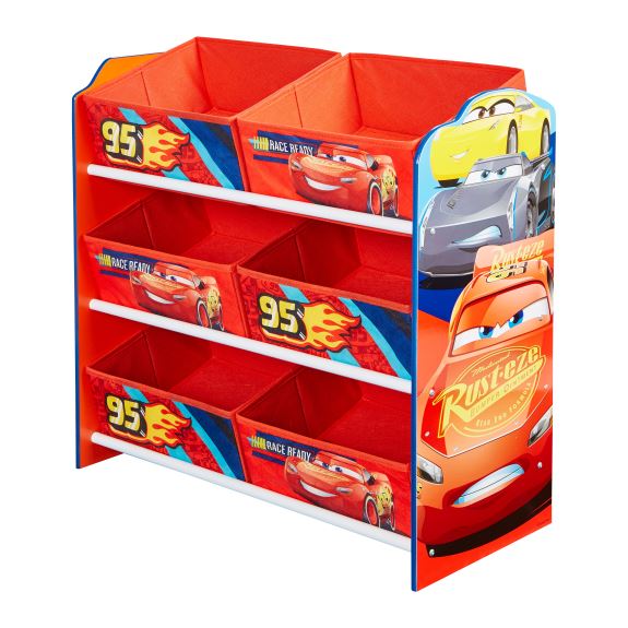 Disney Cars Lightning McQueen Kids Bedroom Toy Storage Unit with 6 fabric storage boxes