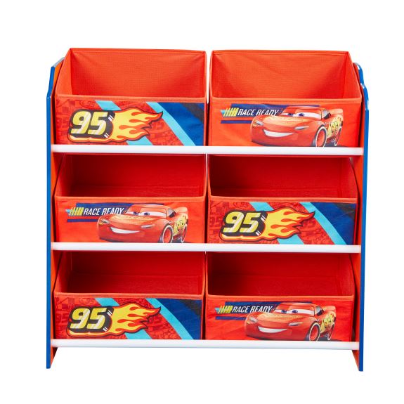 Disney Cars Lightning McQueen Kids Bedroom Toy Storage Unit with 6 fabric storage boxes
