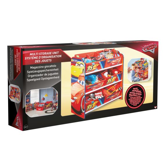 Disney Cars Lightning McQueen Kids Bedroom Toy Storage Unit with 6 fabric storage boxes